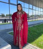 Red Crystal Work Moroccan Dubai Kaftans Wedding Bridesmaid Dress