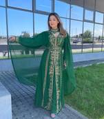 Green Crystal Work Moroccan Dubai Kaftans Wedding Bridesmaid Dress