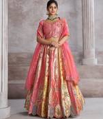Pink Thread and moti Embrodiered Banarasi Silk Lehenga with Unstiched Blouse