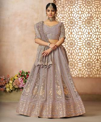 Onion Banarasi Patches & Zari Net & Tissue lehenga with Unstiched Lehenga 1