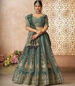 Green Banarasi Patches & Zari Net & Tissue lehenga with Unstiched Lehenga