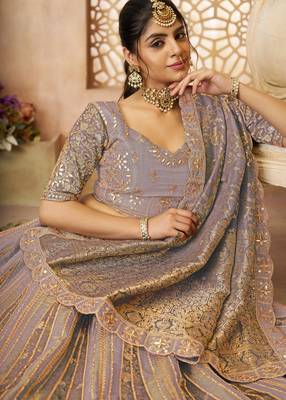 Onion Banarasi Patches & Zari Net & Tissue lehenga with Unstiched Lehenga 2