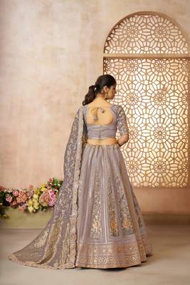 Onion Banarasi Patches & Zari Net & Tissue lehenga with Unstiched Lehenga 3