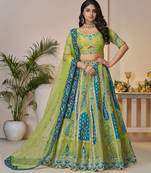 Green Embroidery with Sequin, stone work and sitara embellishments Silk Lehenga with unstiched Blouse