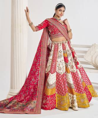 Multicolour Banarsi Mosaic scallop designer bridal lehnga 1