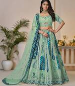 Sky Blue Embroidery with Sequin, stone work and sitara embellishments Silk Lehenga with unstiched Blouse
