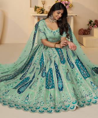 Sky Blue Embroidery with Sequin, stone work and sitara embellishments Silk Lehenga with unstiched Blouse 2