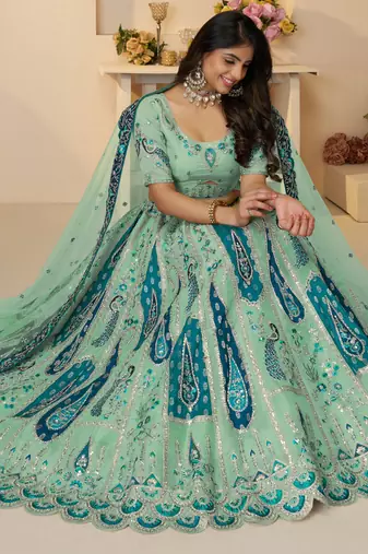 Sky Blue Embroidery with Sequin, stone work and sitara embellishments Silk Lehenga with unstiched Blouse