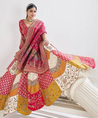 Multicolour Banarsi Mosaic scallop designer bridal lehnga 3