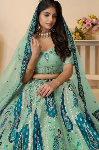Sky Blue Embroidery with Sequin, stone work and sitara embellishments Silk Lehenga with unstiched Blouse