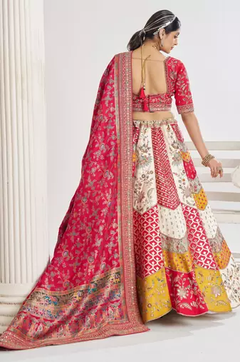 Multicolour Banarsi Mosaic scallop designer bridal lehnga