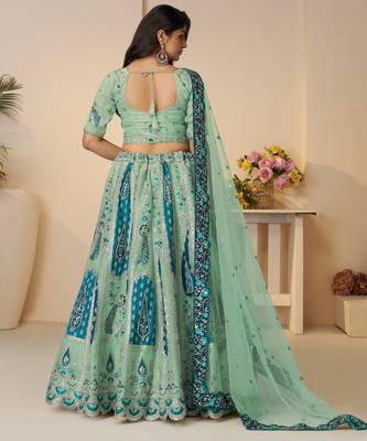 Sky Blue Embroidery with Sequin, stone work and sitara embellishments Silk Lehenga with unstiched Blouse 4