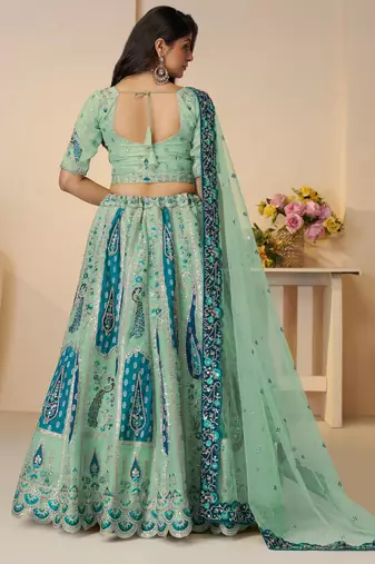 Sky Blue Embroidery with Sequin, stone work and sitara embellishments Silk Lehenga with unstiched Blouse