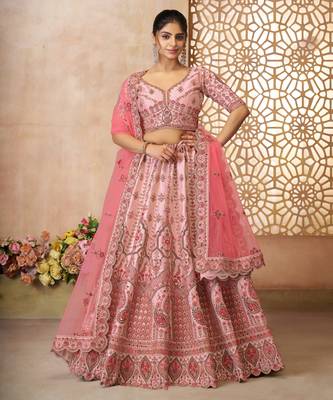 White Imperial Patterned Embroidered Silk Lehenga with Unstiched Blouse 1
