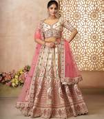White Imperial Patterned Embroidered Silk Lehenga with Unstiched Blouse