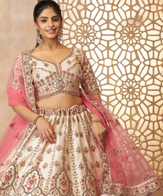 White Imperial Patterned Embroidered Silk Lehenga with Unstiched Blouse 2