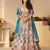 Sky Blue Position print Jaal Patterned party wear Silk lehengas with Sequin & Aari Work with Unstiched Blouse