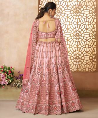 White Imperial Patterned Embroidered Silk Lehenga with Unstiched Blouse 4