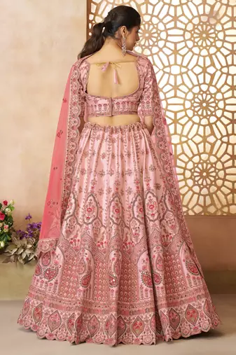 White Imperial Patterned Embroidered Silk Lehenga with Unstiched Blouse