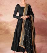 Black faux georgette fabric anarkali gown with dupatta.