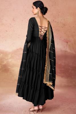 Black faux georgette fabric anarkali gown with dupatta. 5