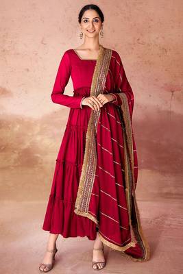 Maroon faux georgette fabric anarkali gown with dupatta. 1