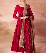 Maroon faux georgette fabric anarkali gown with dupatta.