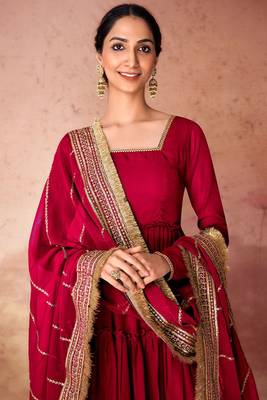 Maroon faux georgette fabric anarkali gown with dupatta. 3