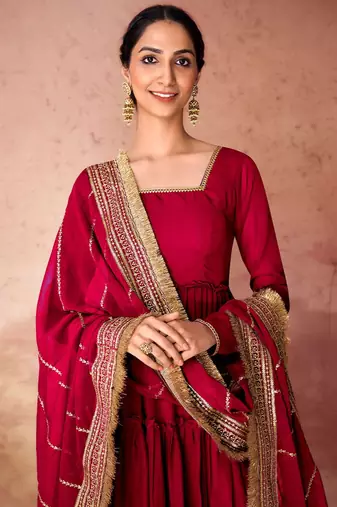 Maroon faux georgette fabric anarkali gown with dupatta.