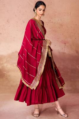 Maroon faux georgette fabric anarkali gown with dupatta. 5