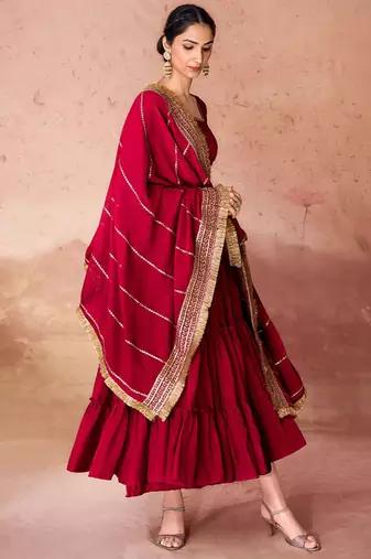 Maroon faux georgette fabric anarkali gown with dupatta.