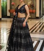 Black Sequine Embroidered work Groegette Fabric wedding wear Lehenga choli with dupatta.