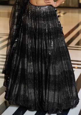 Black Sequine Embroidered work Groegette Fabric wedding wear Lehenga choli with dupatta. 5