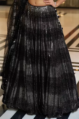 Black Sequine Embroidered work Groegette Fabric wedding wear Lehenga choli with dupatta.