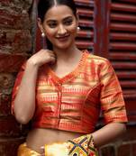 Orange Brocade Designer Blouse