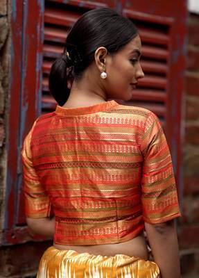 Orange Brocade Designer Blouse 2