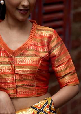 Orange Brocade Designer Blouse 3