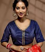 Navy Blue Dupion Silk Designer Blouse