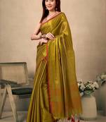 Green contrast weave pallu tissue silk saree with lining blouse
