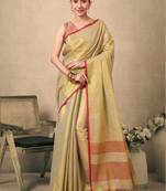Lemon contrast weave pallu tissue silk saree with lining blouse