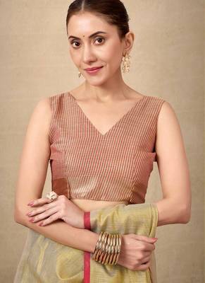 Lemon contrast weave pallu tissue silk saree with lining blouse 4