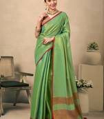 Light green contrast weave pallu tissue silk saree with lining blouse