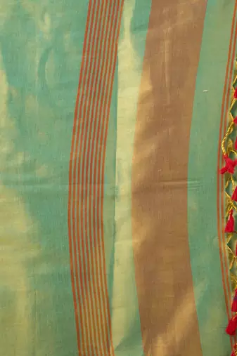 Light green contrast weave pallu tissue silk saree with lining blouse