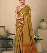 Mehendi contrast weave pallu tissue silk saree with lining blouse