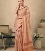 Peach contrast weave pallu tissue silk saree with lining blouse