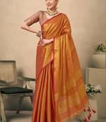 Kesar contrast weave pallu tissue silk saree with lining blouse