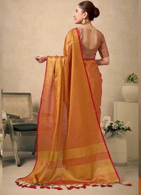 Kesar contrast weave pallu tissue silk saree with lining blouse 2