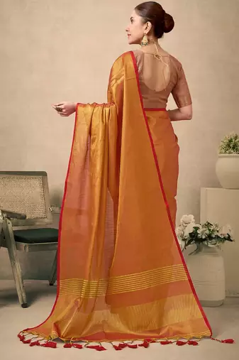 Kesar contrast weave pallu tissue silk saree with lining blouse