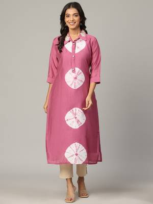 Pink sequence-moti-beads handwork & straight chanderi silk tie- dye kurti 1
