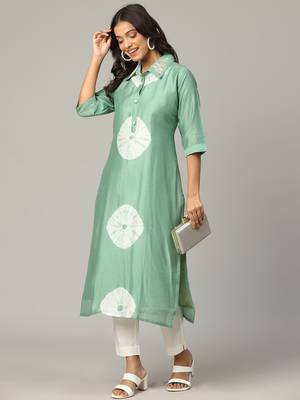 Pista sequence-moti-beads handwork & straight chanderi silk tie- dye kurti 1